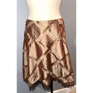 Nanette Lepore Vintage Made in USA Silk Ruffled A-Line Skirt size 6 Lace Trim